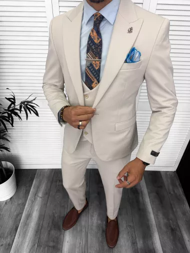 Costum barbati slim fit, bej, 3 piese, 13346 49 Costum barbati slim fit, bej, 3 piese, 13346 49